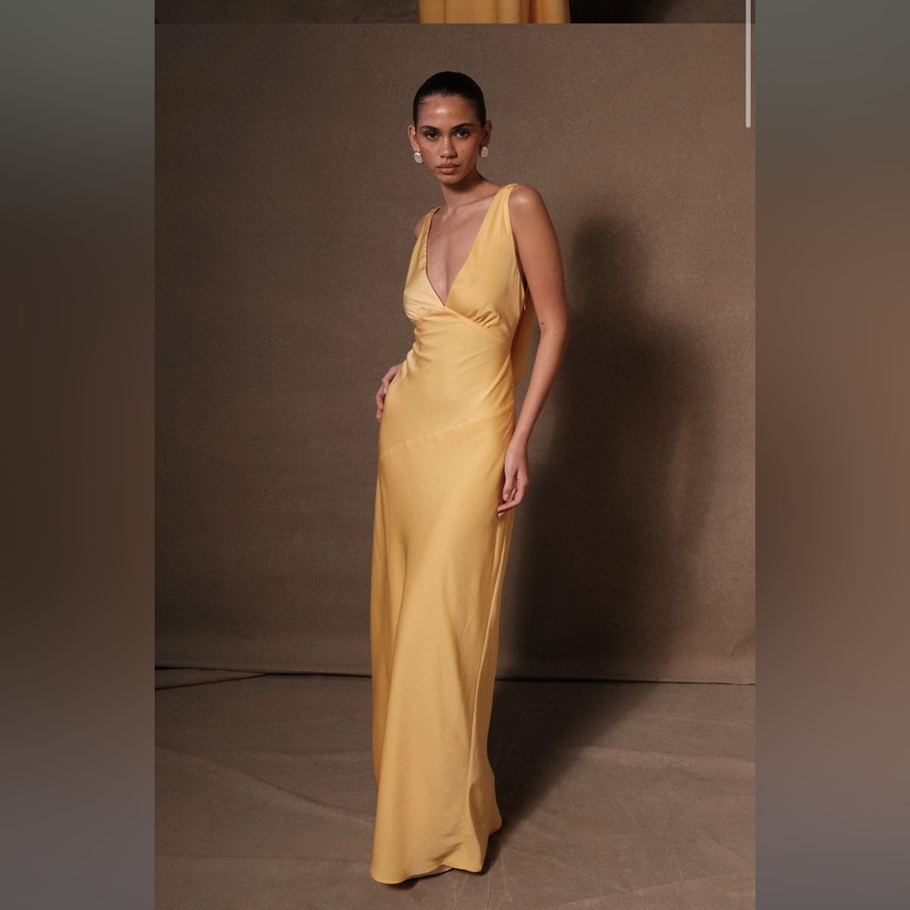 Meshki - Nadia Maxi Satin Dress With Back Cowl - Lemon